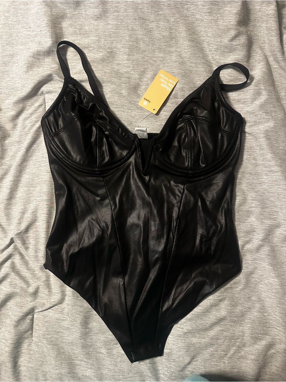 Black Faux Leather Body Suit-